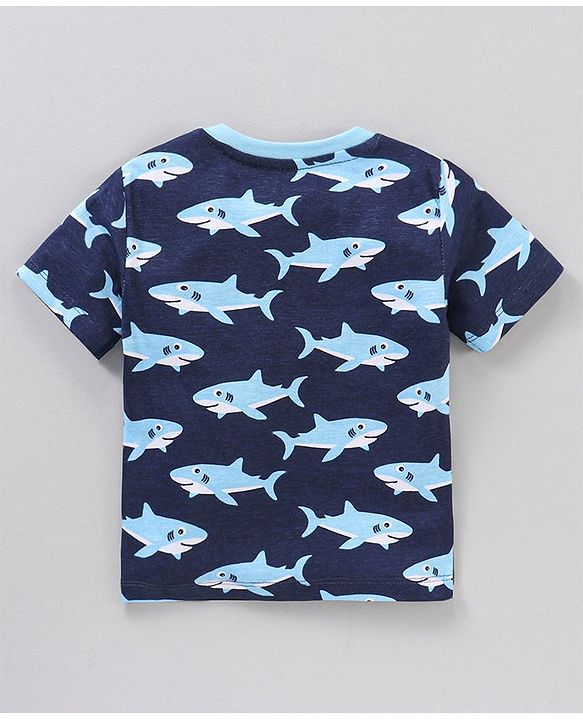 Babyhug Cotton Jersey Knit Half Sleeves Striped T-Shirt Shark Print Pack of 3 - Multicolor