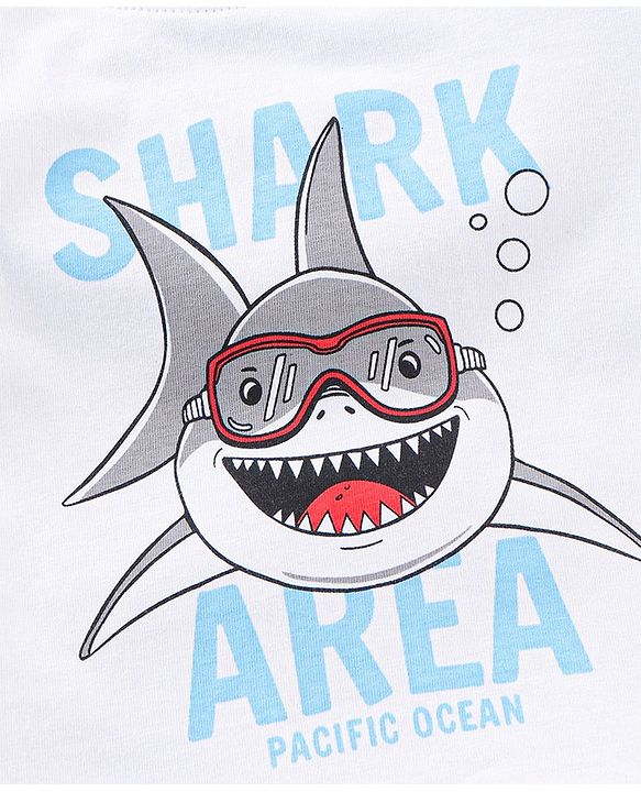 Babyhug Cotton Jersey Knit Half Sleeves Striped T-Shirt Shark Print Pack of 3 - Multicolor