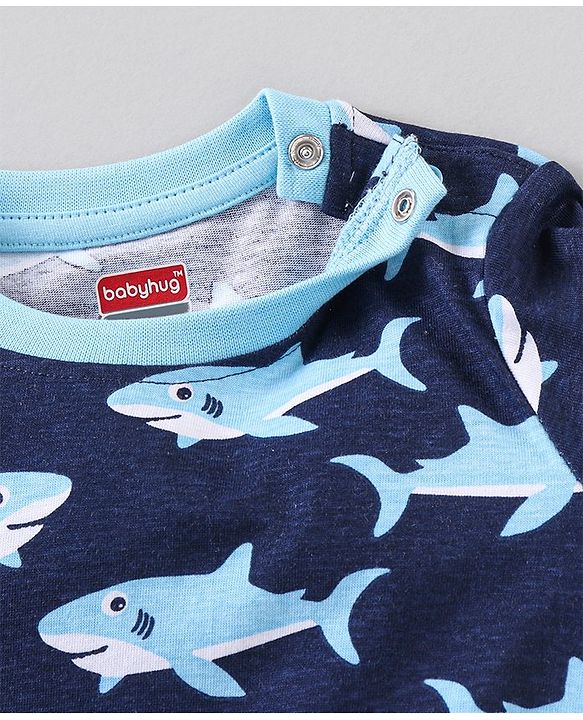 Babyhug Cotton Jersey Knit Half Sleeves Striped T-Shirt Shark Print Pack of 3 - Multicolor