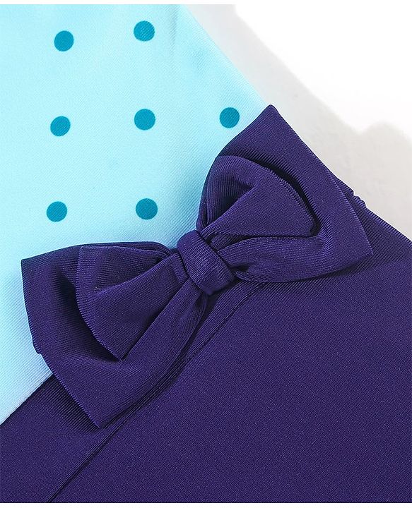 Babyhug Sleeveless Legged Swimsuit With Bow Applique Polka Dot Print- Navy Blue