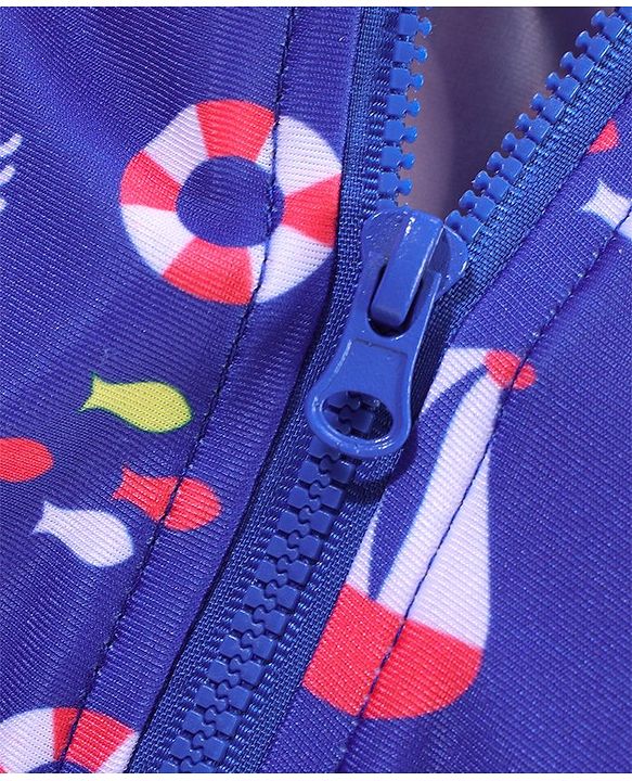 Babyhug Half Sleeves Legged Swim Suit Boat Print - Blue & Red