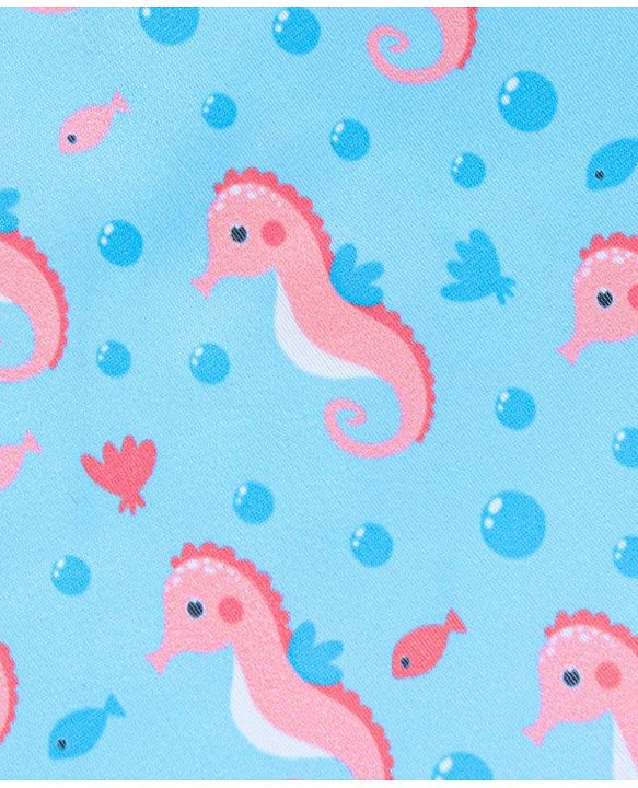 Babyhug Sleeveless Legged Swimsuit With Bow Applique Sea Horse Print- Blue