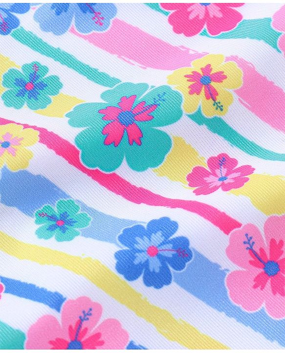 Babyhug Sleeveless Legged Swimsuit Floral Print - Blue & Pink