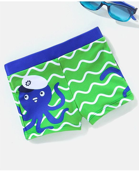 Babyhug Swimming Trunk Octopus Print - Blue & Green