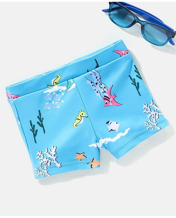 Babyhug Swimming Trunk Marine Life Print - Blue