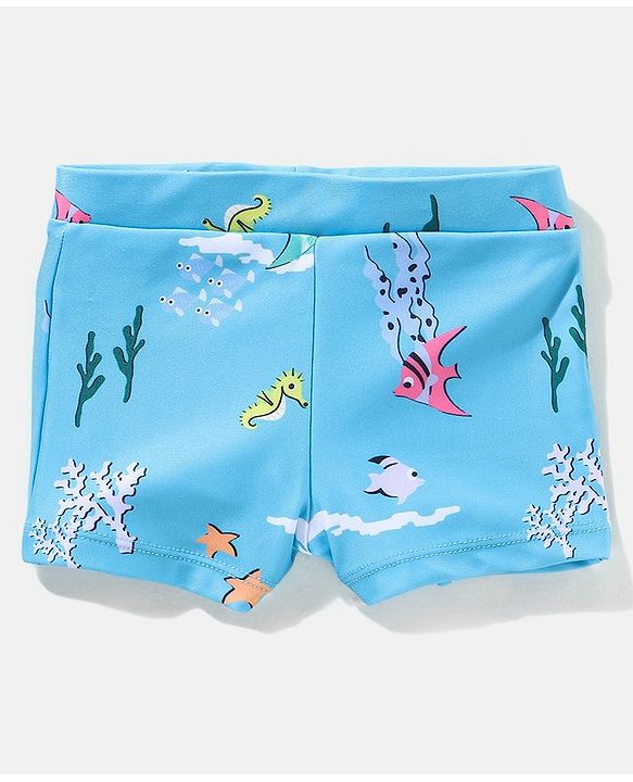 Babyhug Swimming Trunk Marine Life Print - Blue