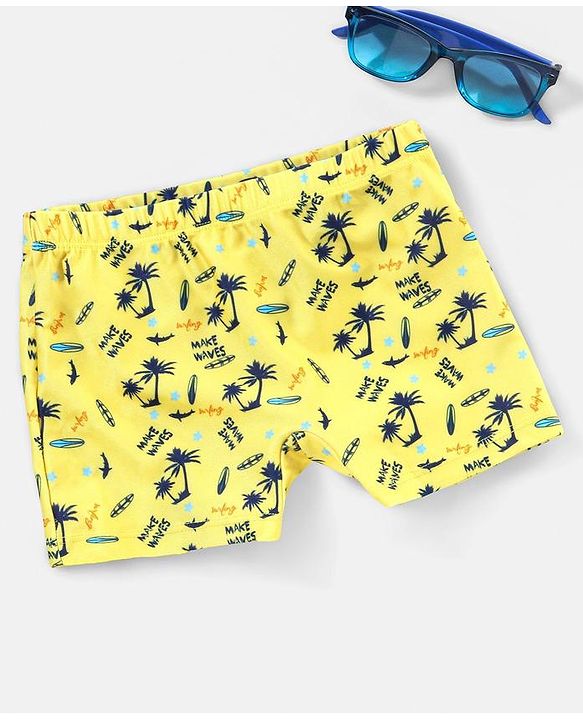 Babyhug Swimming Trunk Tropical Print - Yellow