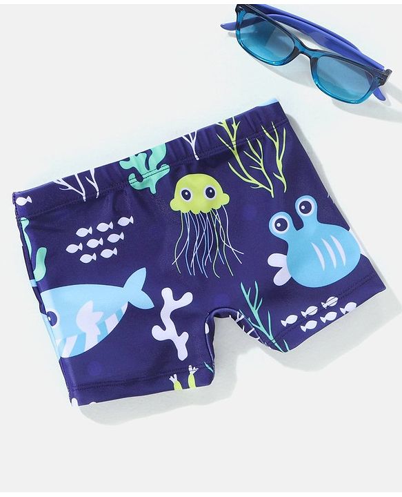 Babyhug Swimming Trunk Aquatic Print - Navy Blue