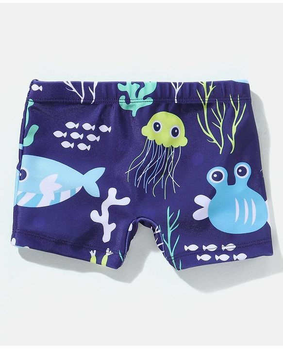 Babyhug Swimming Trunk Aquatic Print - Navy Blue