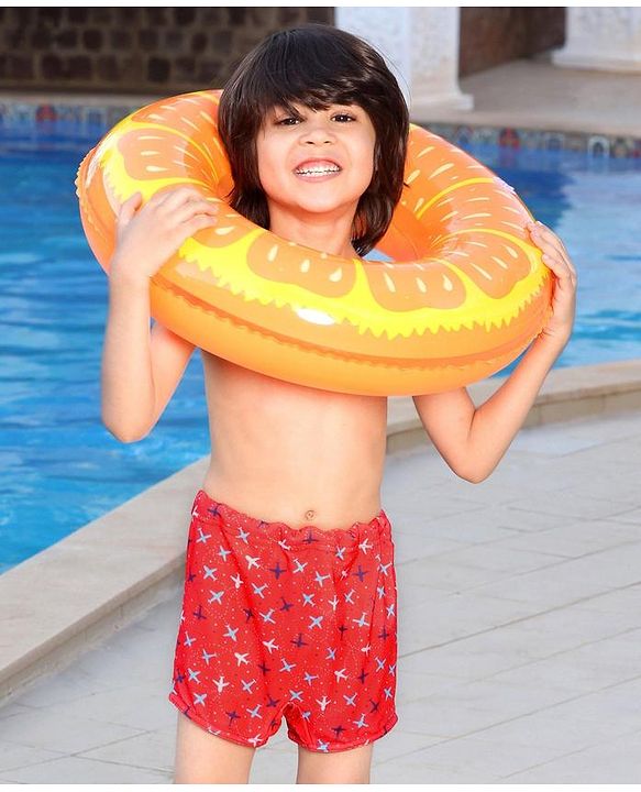 Babyhug Swimming Trunks Aeroplane Print - Red
