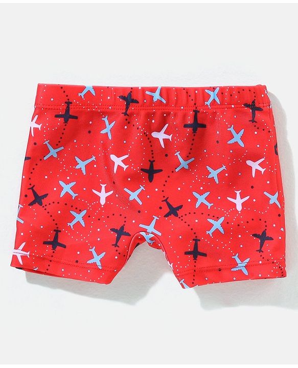 Babyhug Swimming Trunks Aeroplane Print - Red