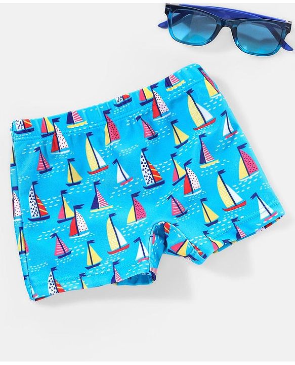 Babyhug Swimming Trunk Boat Print - Blue