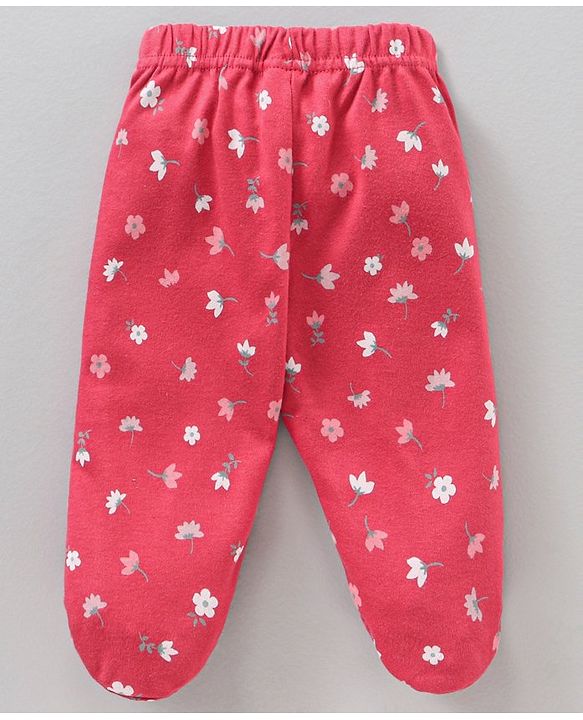 Babyhug 100% Cotton Full Length Bootie Legging Striped & Polka Dot Print Pack Of 3 - Red Pink