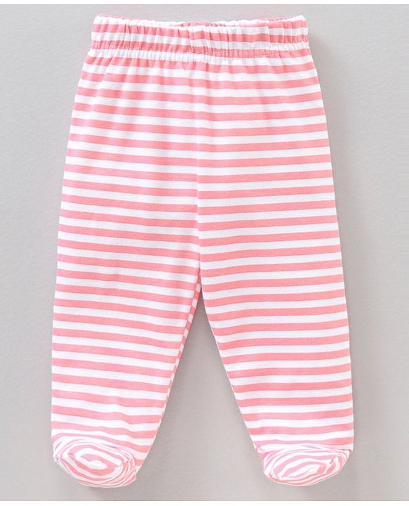 Babyhug 100% Cotton Full Length Bootie Legging Striped & Polka Dot Print Pack Of 3 - Red Pink