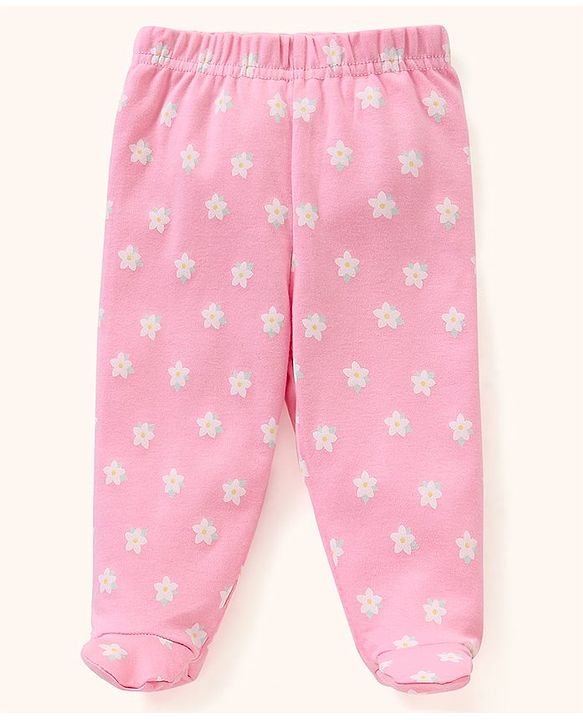 Babyhug Cotton Footed Bootie Leggings Floral Print Pack of 3 - Pink Yellow & Blue