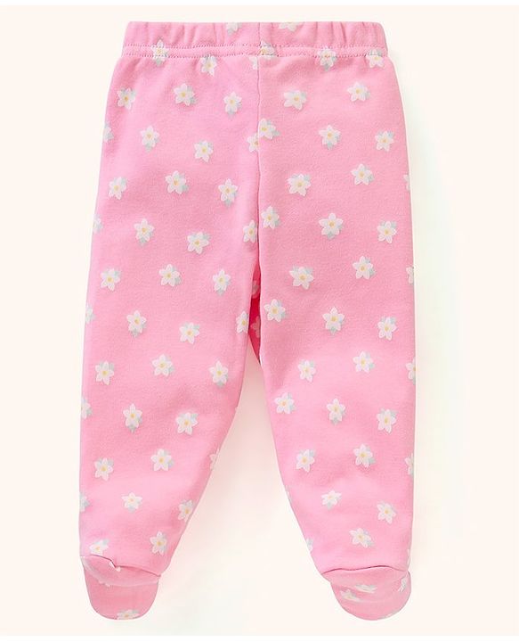 Babyhug Cotton Footed Bootie Leggings Floral Print Pack of 3 - Pink Yellow & Blue