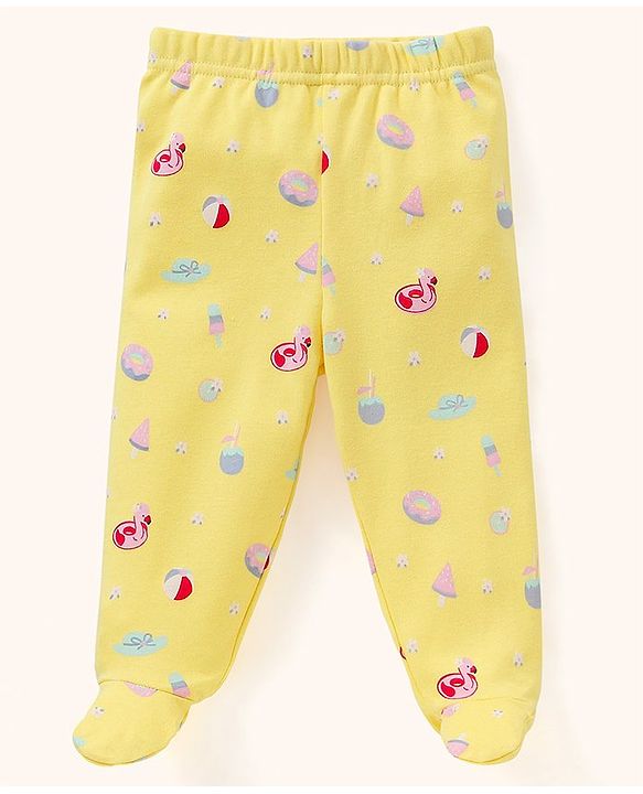 Babyhug Cotton Footed Bootie Leggings Floral Print Pack of 3 - Pink Yellow & Blue
