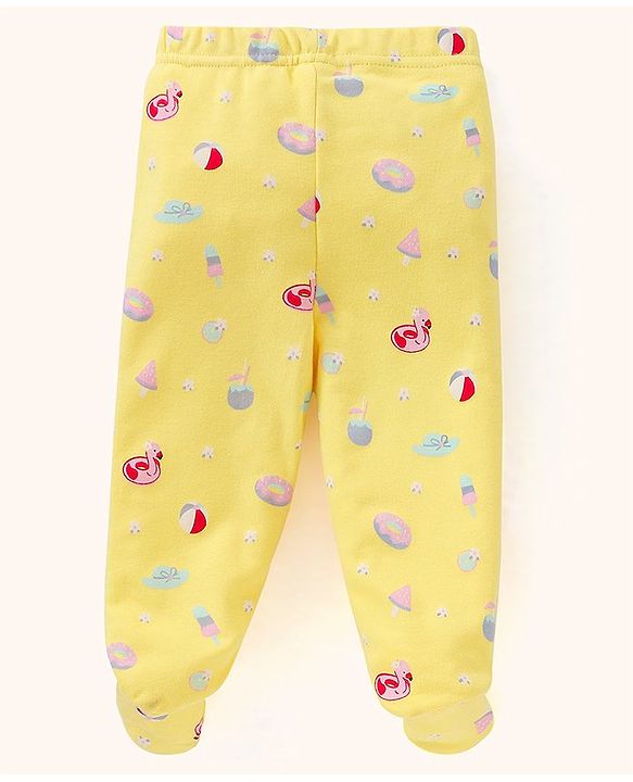 Babyhug Cotton Footed Bootie Leggings Floral Print Pack of 3 - Pink Yellow & Blue