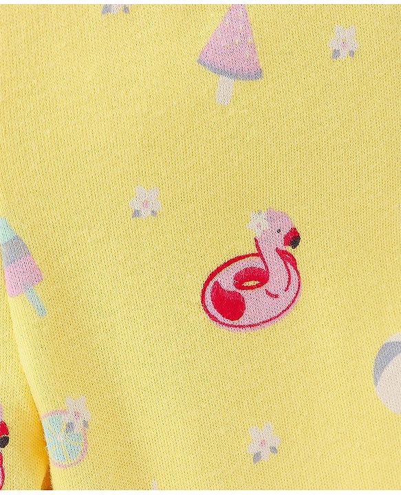 Babyhug Cotton Footed Bootie Leggings Floral Print Pack of 3 - Pink Yellow & Blue