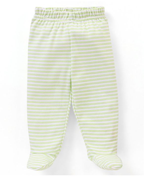Babyhug 100% Cotton Knit Bootie Leggings Striped & Leaves Print Pack of 3 - Peach Pink & Green