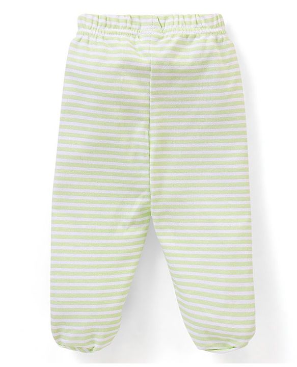 Babyhug 100% Cotton Knit Bootie Leggings Striped & Leaves Print Pack of 3 - Peach Pink & Green