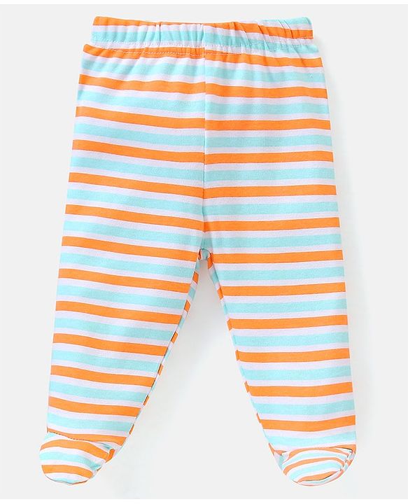 Babyhug Cotton Footed Bootie Leggings Striped & Stars Printed Pack of 3 - Orange & Blue