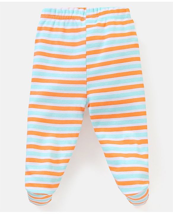 Babyhug Cotton Footed Bootie Leggings Striped & Stars Printed Pack of 3 - Orange & Blue