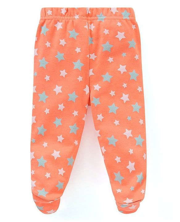 Babyhug Cotton Footed Bootie Leggings Striped & Stars Printed Pack of 3 - Orange & Blue