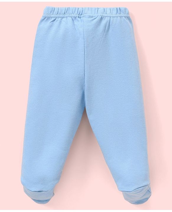 Babyhug Cotton Knit Footed Length Bootie Leggings Striped & Crabs Print Pack of 3 - Blue