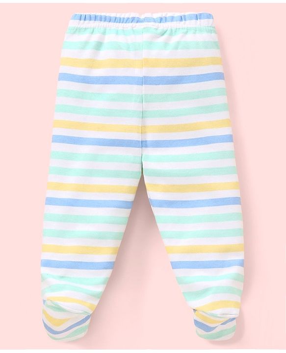 Babyhug Cotton Knit Footed Length Bootie Leggings Striped & Crabs Print Pack of 3 - Blue