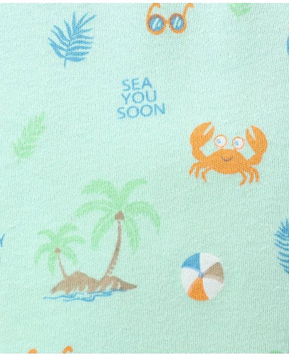Babyhug Cotton Knit Footed Length Bootie Leggings Striped & Crabs Print Pack of 3 - Blue