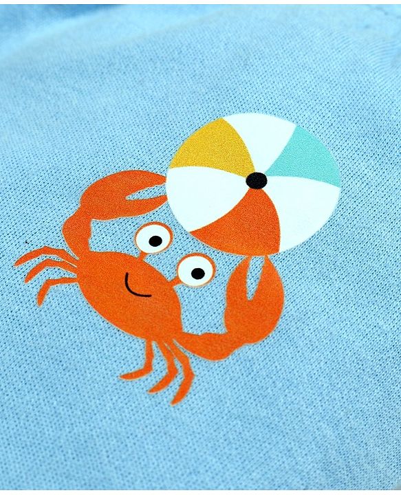 Babyhug Cotton Knit Footed Length Bootie Leggings Striped & Crabs Print Pack of 3 - Blue