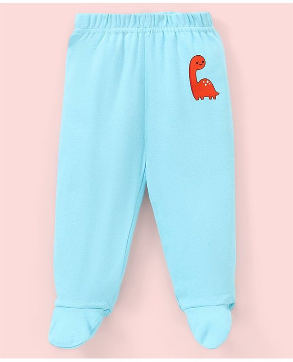 Babyhug Cotton Footed Bootie Leggings Striped & Dino Print Pack of 3 - Blue