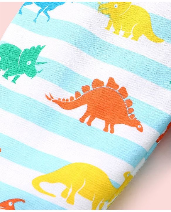 Babyhug Cotton Footed Bootie Leggings Striped & Dino Print Pack of 3 - Blue