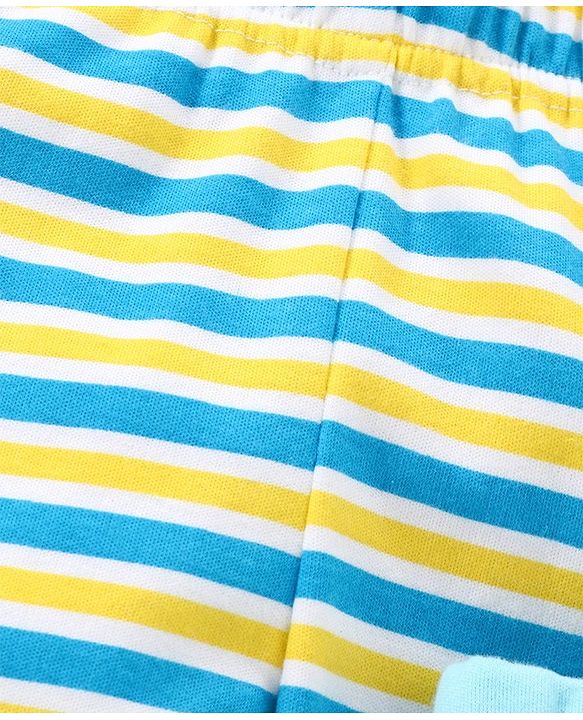 Babyhug Cotton Footed Bootie Leggings Striped & Dino Print Pack of 3 - Blue