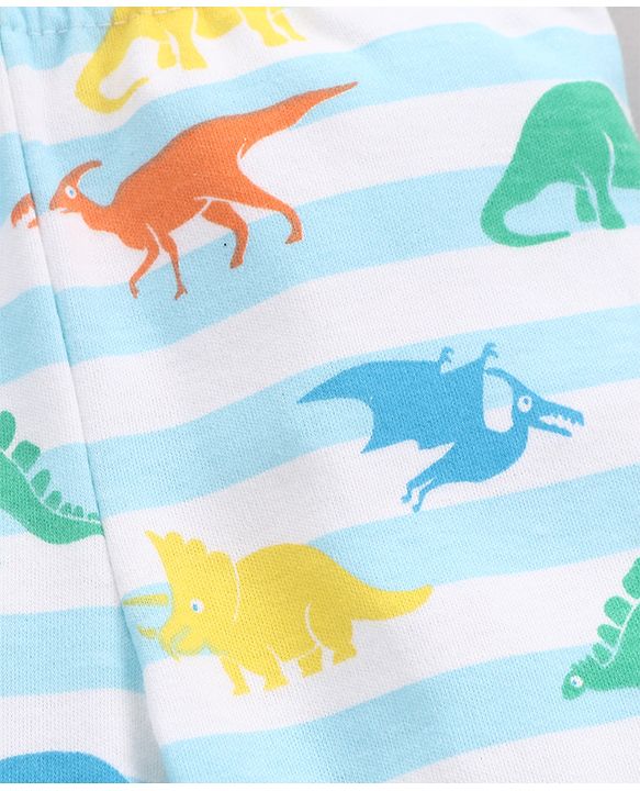 Babyhug Cotton Footed Bootie Leggings Striped & Dino Print Pack of 3 - Blue
