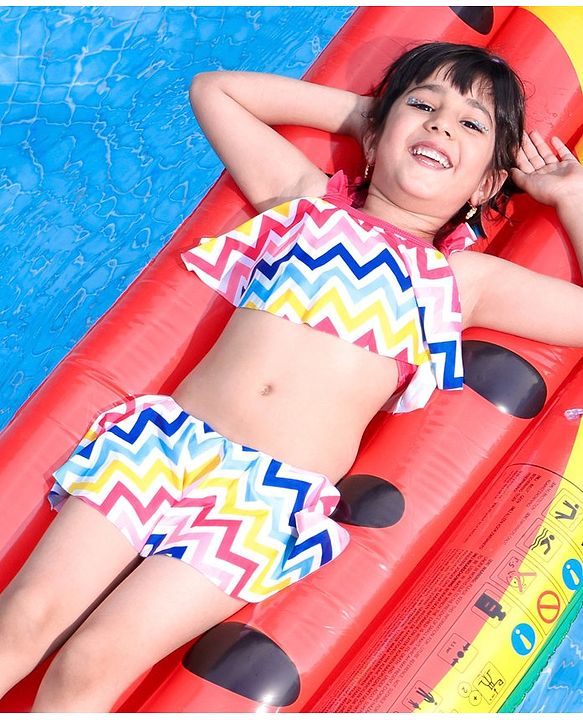 Babyhug Sleeveless 2 Piece Printed Swimsuit - Multicolor