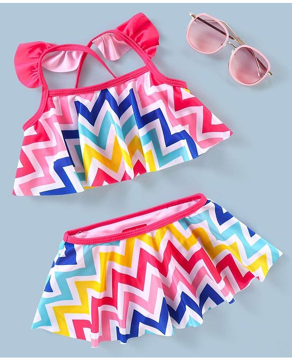Babyhug Sleeveless 2 Piece Printed Swimsuit - Multicolor