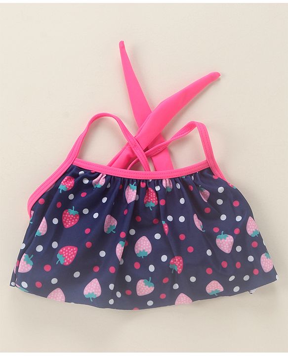 Babyhug Sleeveless 2 Piece Swimsuit Strawberry Print - Navy Blue