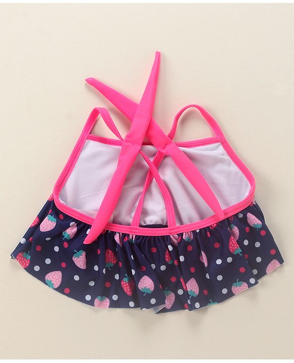 Babyhug Sleeveless 2 Piece Swimsuit Strawberry Print - Navy Blue