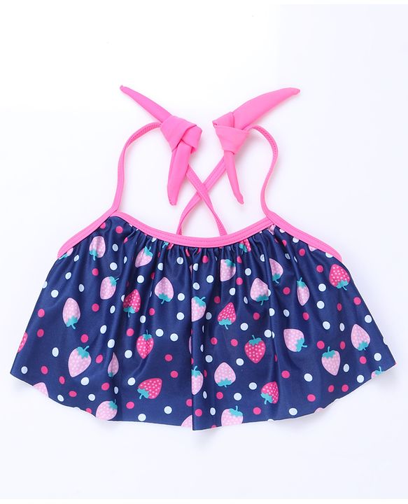 Babyhug Sleeveless 2 Piece Swimsuit Strawberry Print - Navy Blue