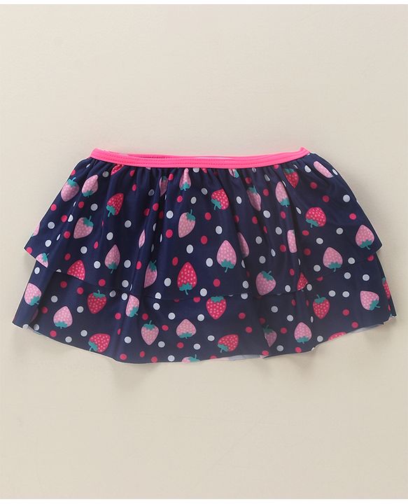 Babyhug Sleeveless 2 Piece Swimsuit Strawberry Print - Navy Blue