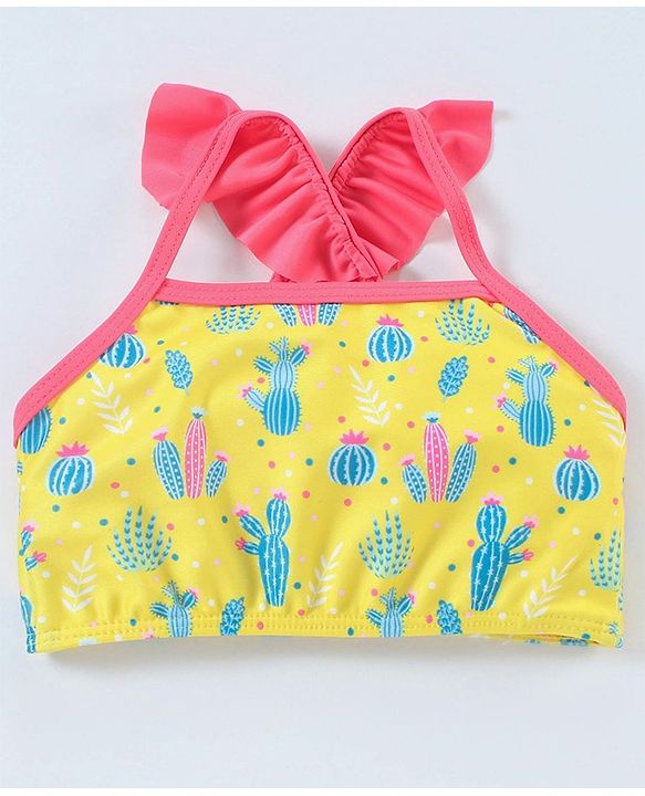 Babyhug Sleeveless 2 Piece Swimsuit Cactus Print - Yellow
