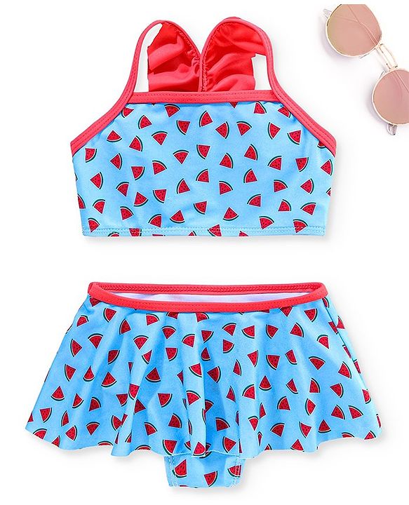 Babyhug Sleeveless 2 Piece Swimsuit Watermelon Print - Blue