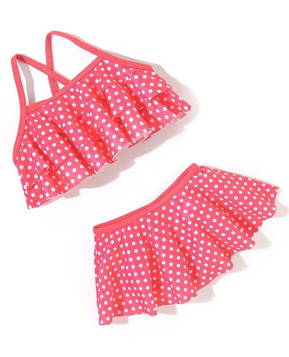 Babyhug Sleeveless Two Piece Swimsuit Polka Dot Print- Pink