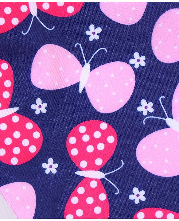 Babyhug Sleeveless V Cut Swimsuit Butterfly Print - Navy Blue & Pink