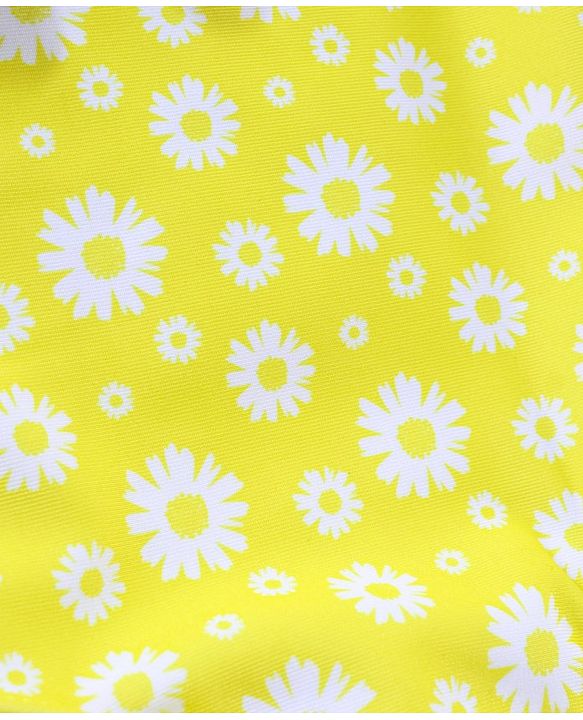 Babyhug Sleeveless V Cut Swimsuit Flower Print - Yellow