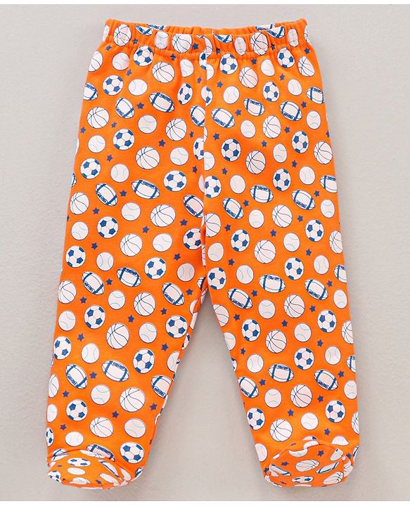 Babyhug Cotton Knit Footed Length Bootie Leggings Football Print Pack of 3 - Multicolour