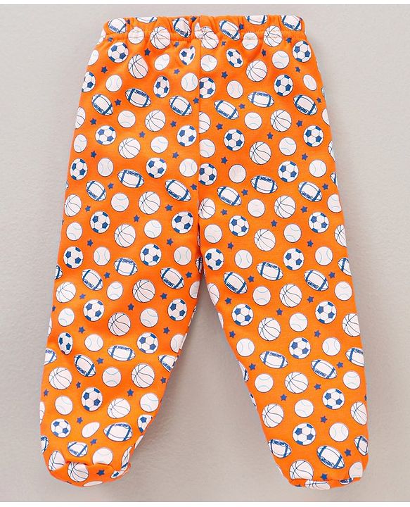 Babyhug Cotton Knit Footed Length Bootie Leggings Football Print Pack of 3 - Multicolour