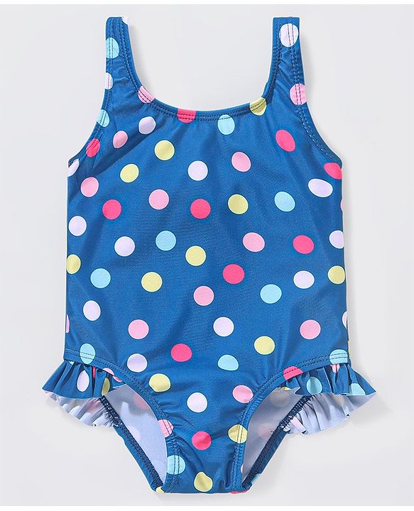 Babyhug Sleeveless V Cut Swimsuit Polka Dot Pattern - Navy